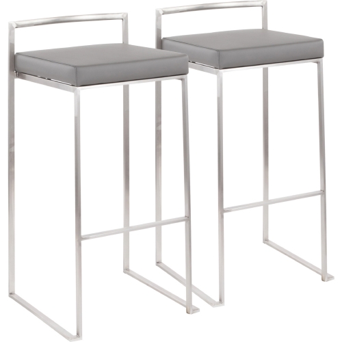 Fuji Stackable 31" Bar Stool in Grey Leatherette & Brushed Stainless Steel (Set of 2)